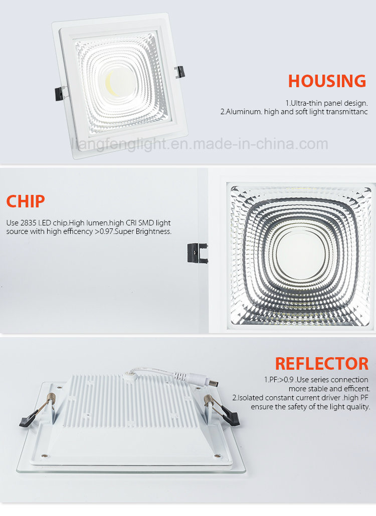 2018 Retrofit Square Aluminum and Glass Downlight 15W COB LED Panel Light