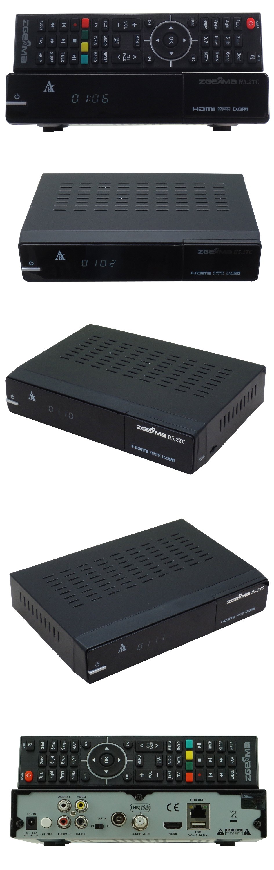 Newest Combo Satellite Receiver Zgemma H5.2tc with DVB-S2 + 2 * DVB-T2/C Three Tuners H. 265 Hevc Satellite Decoder