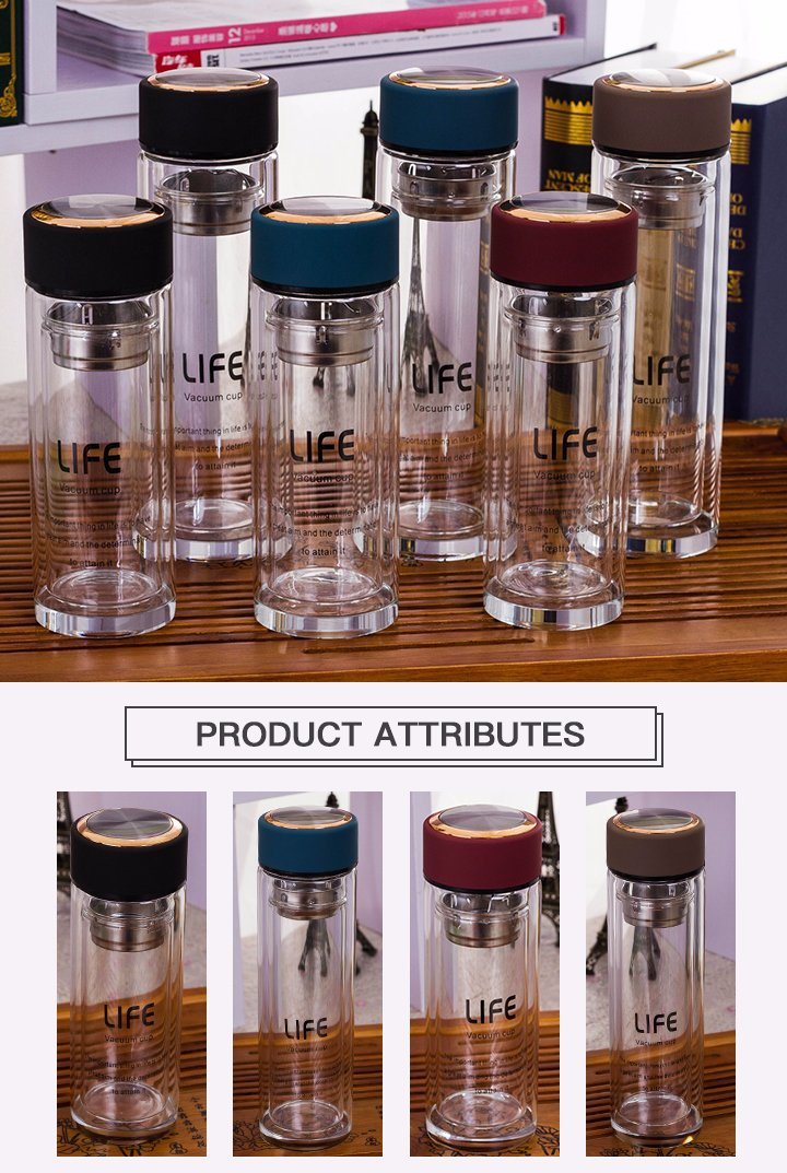 High Quality 350ml 450ml Borosillicate Glass Water Bottle with Filter