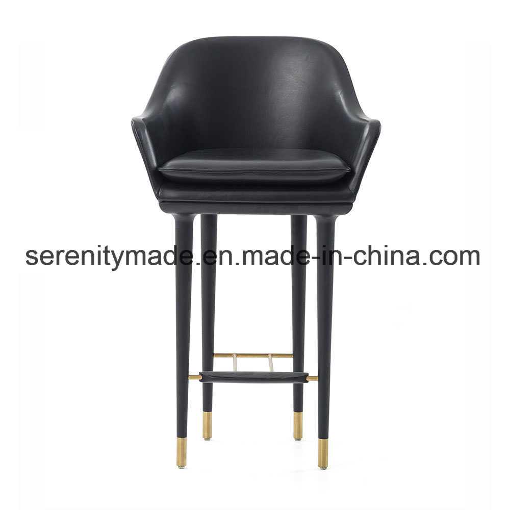Home Furniture PU Leather Upholstery Bar Stool/Chair with Back Rest and Leather Cushion