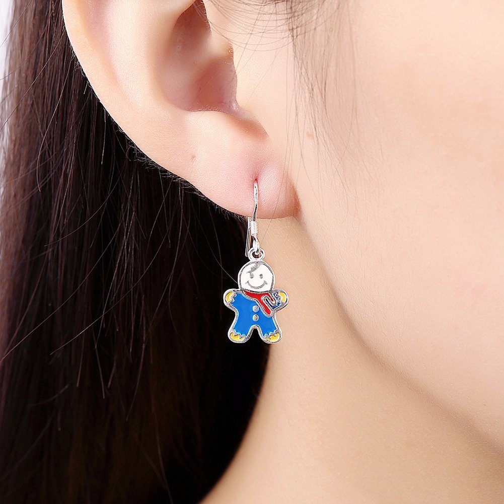 Christmas Theme Blue Snowman Earring Silver Plated