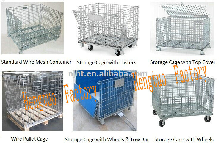 Stackable and Collapsible Steel Wire Mesh Cage for Warehouse Storage