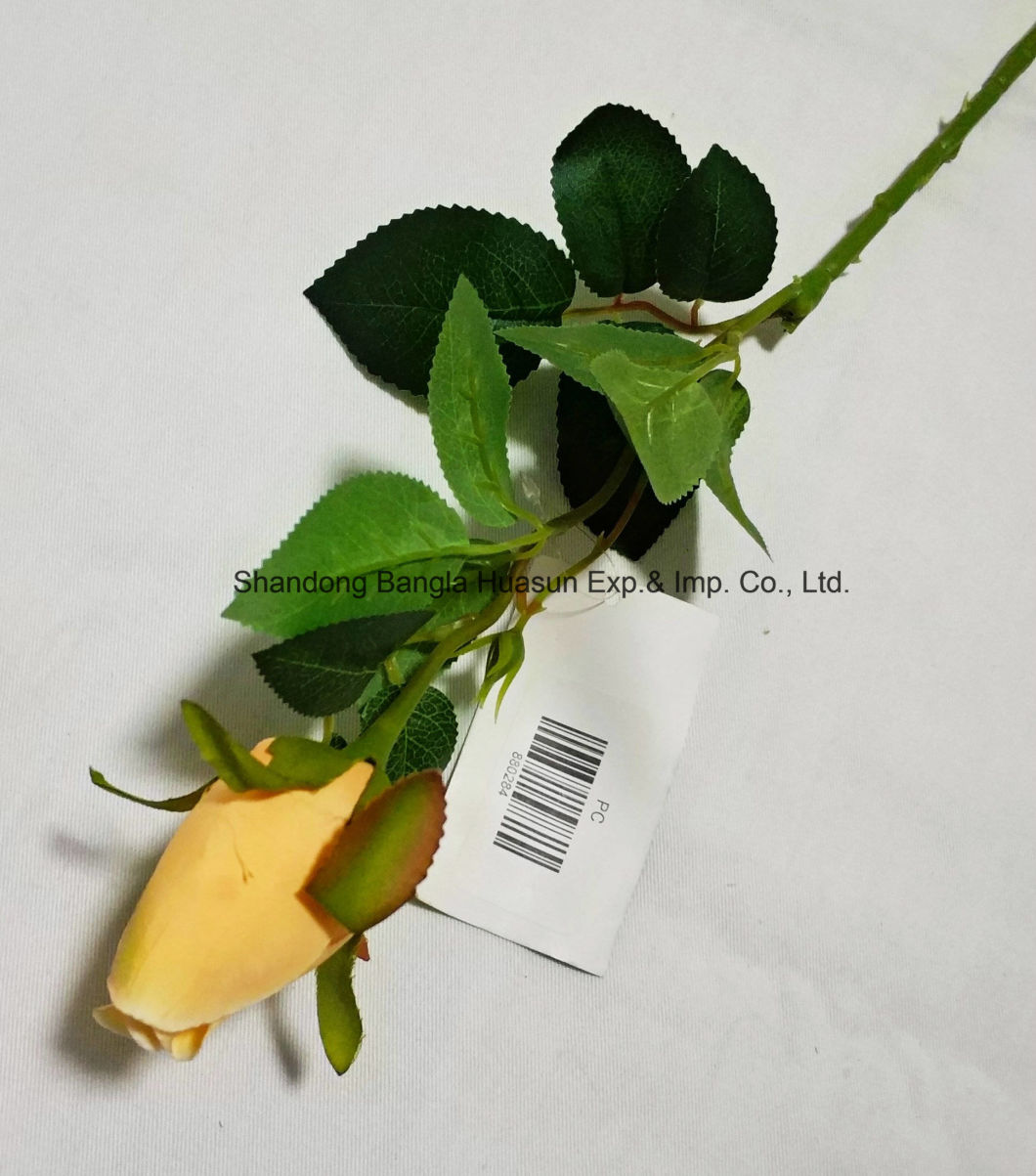 Artificial Plastic Silk Flower Real Looking Single Rose with Small Bud for Home Decoration