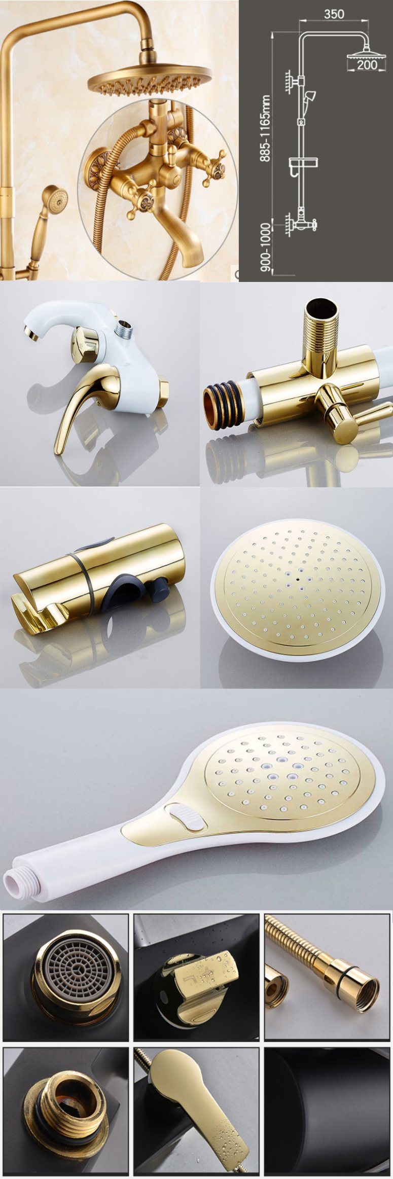 Thermostatic Watermark Shower Square Brass Gold Shower Set Rain Shower