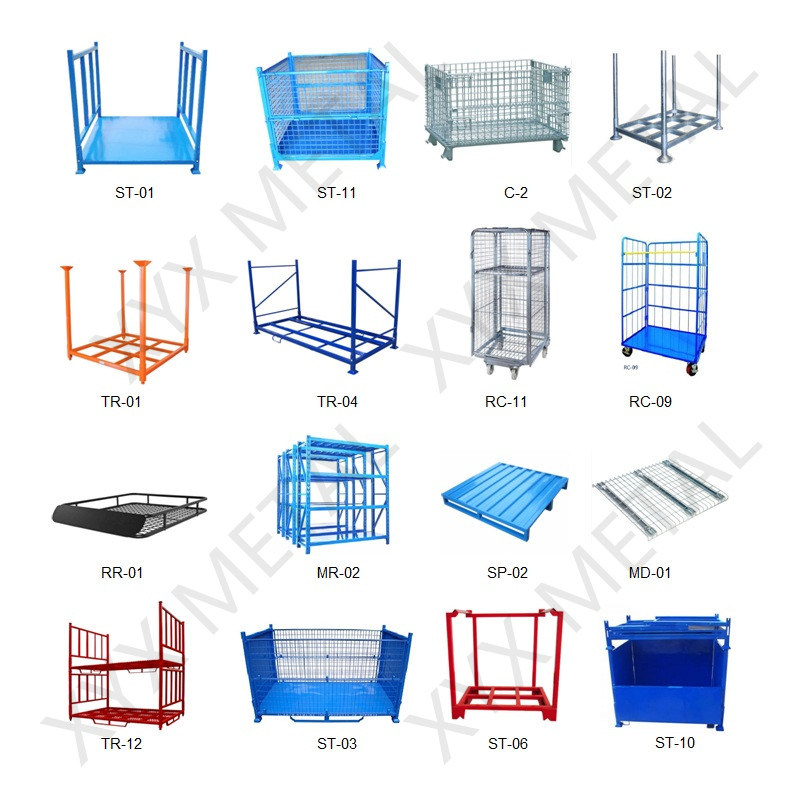 Foldable & Stackable Steel Wire Mesh Pallet Container for Warehouse Storage