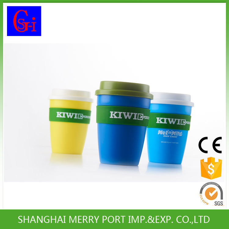 Reasonable Price Plastic Coffee Cup with Silicon Round