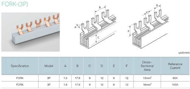 Indian Market CCC Certificate Fork Busbar and Special Length Can Be Customized Pin Type 3p