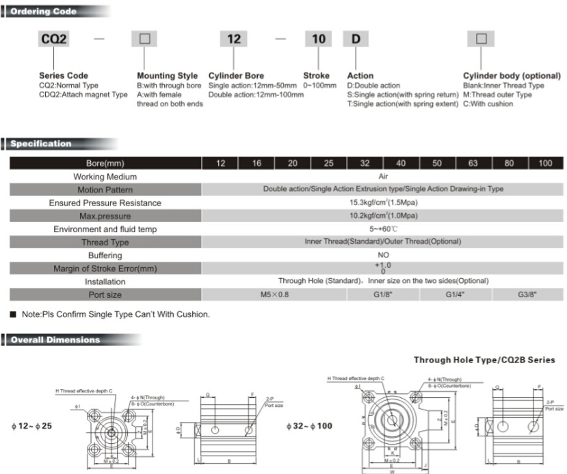 Cq2 Series Compact Pneumatic Cylinder