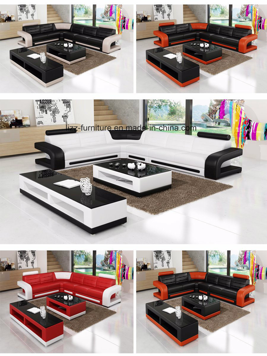 European Contemporary Fashionable Wooden Leather Corner Sofa