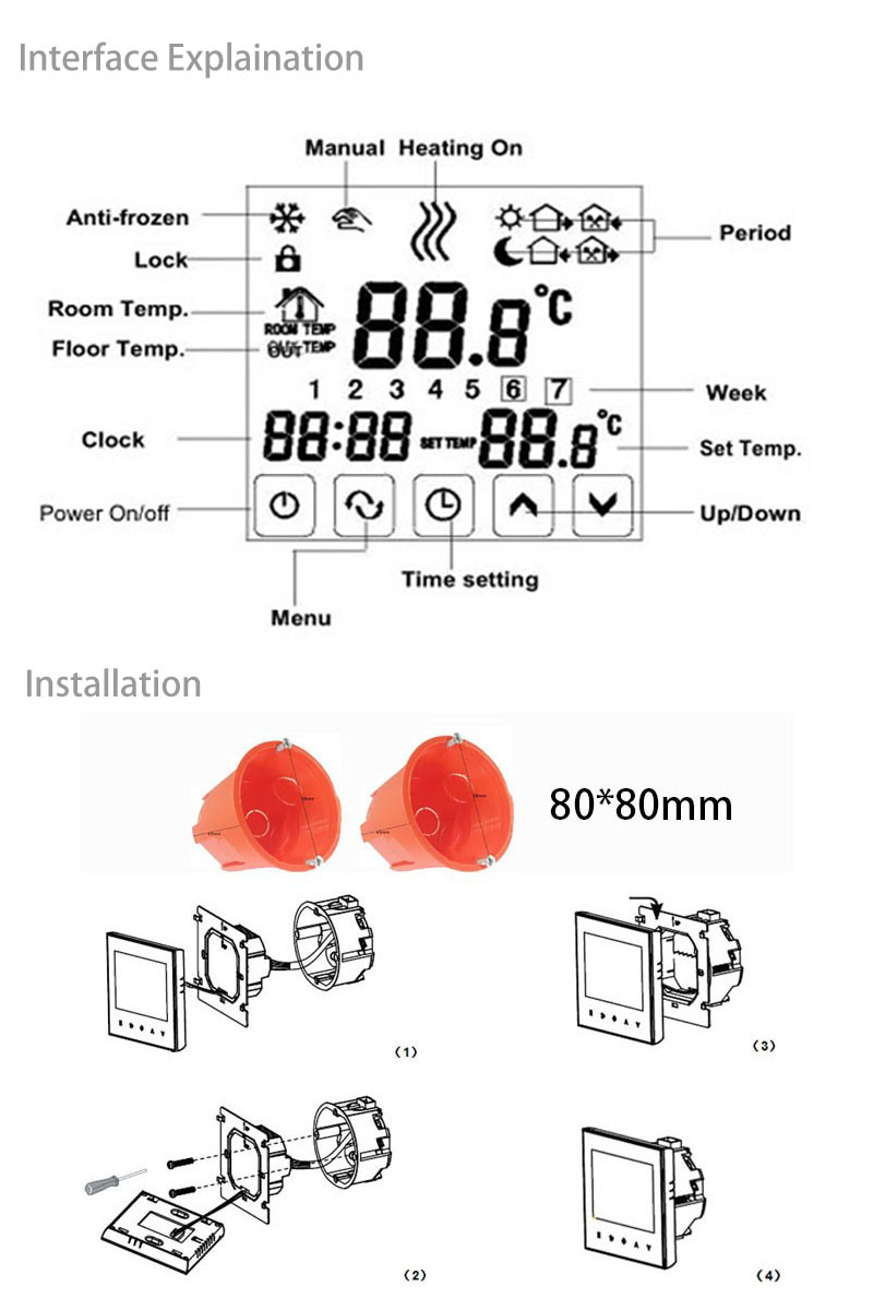 Touch Screen Digital Programmable Room Thermostat Temperature Controller with Electricity