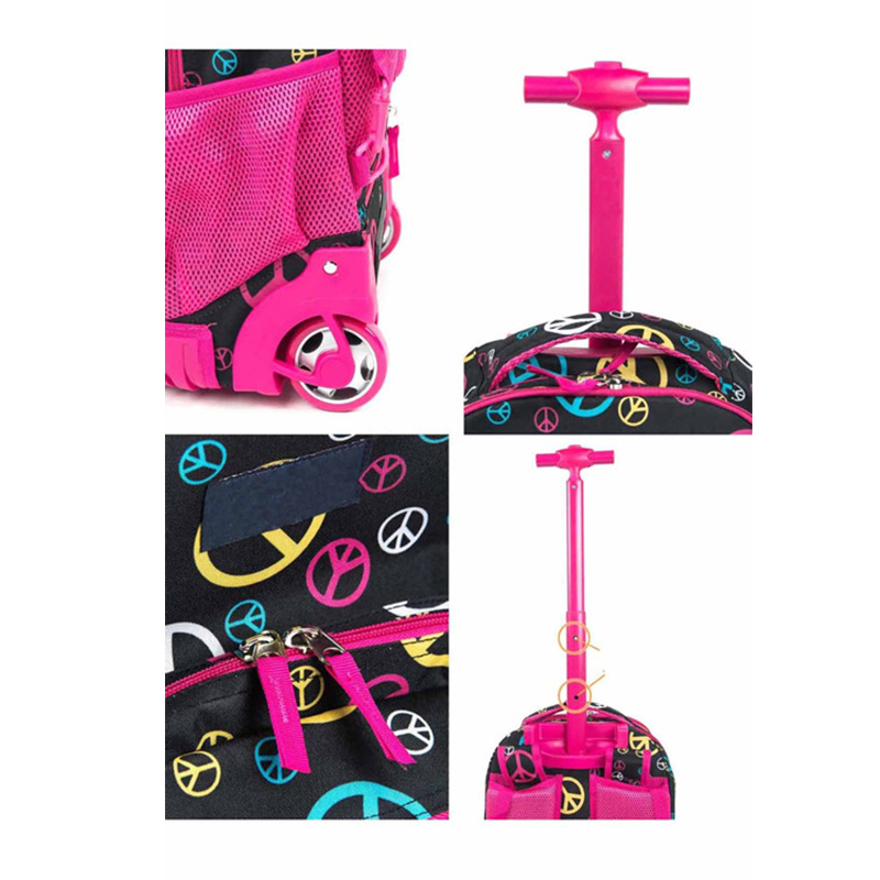 Kids Polyester Book Backpack Wheel Rolling Trolley School Bag