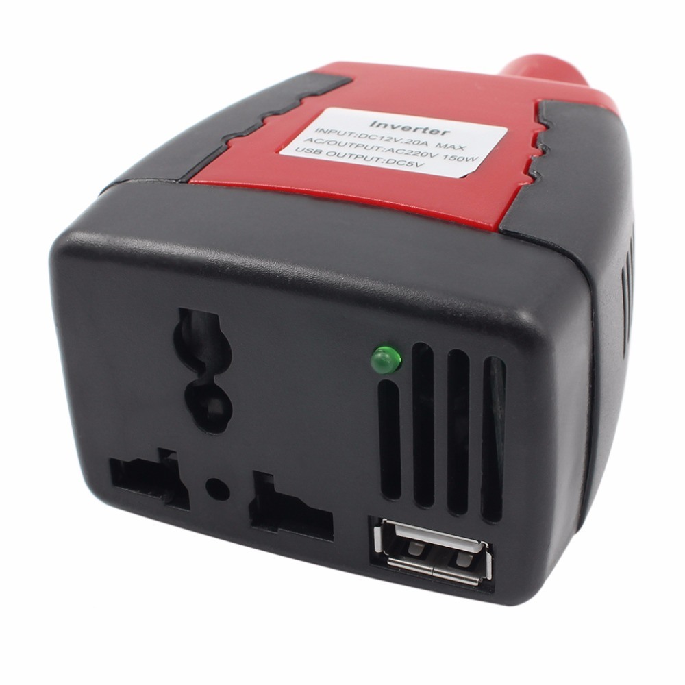 Cigarette Lighter Power 150W 12V DC to 220V AC Car Power Inverter Adapter with USB Charger Port
