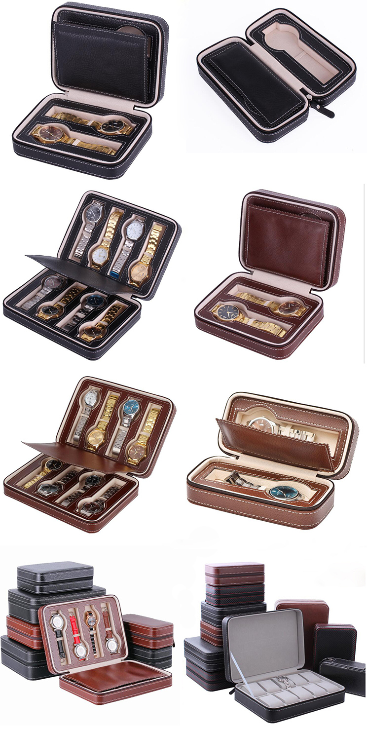 Spot Supply High Quality 3 Slots PU Leather Black Watch Storage Box, Wholesale Ready Stock PU Leather Watch Organizer Storage Case Jewelry Watch Box