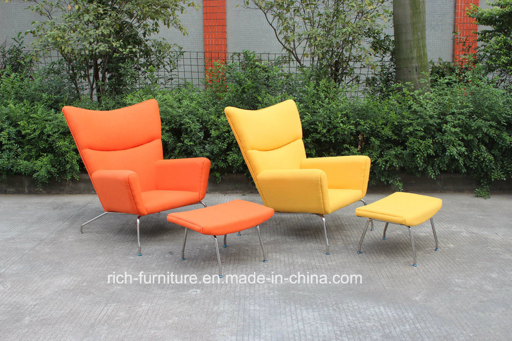 Wing Back Chair in Metal Base and Fabric Covered