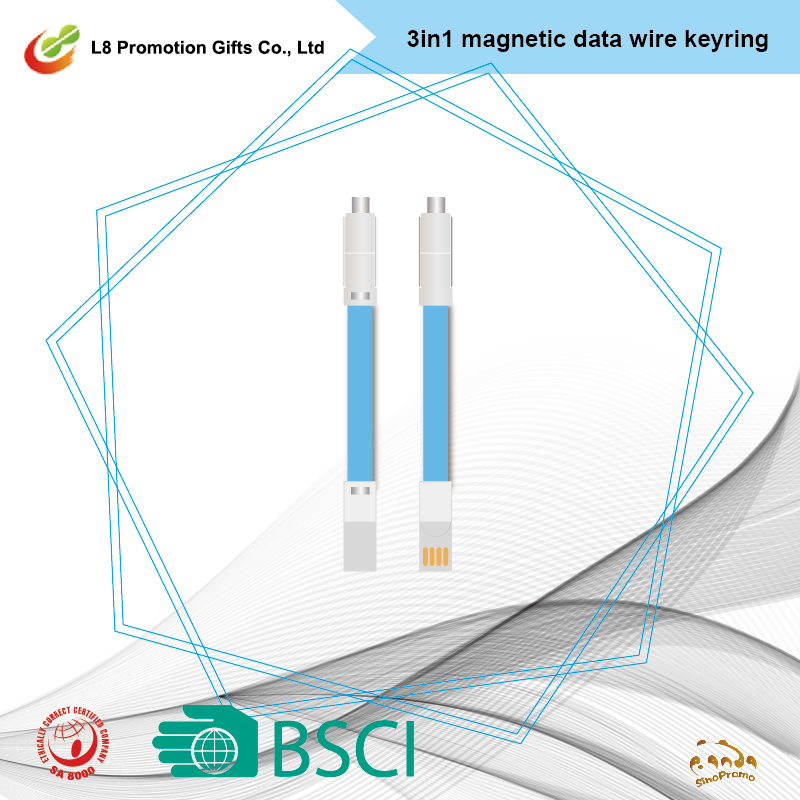 Phone Data Wire Mobile Cable Mobile 3 in 1 Magnetic Date Wire Keyring/TPE+ABS Material Easy Change Between Type-C iPhone Android Printing Customization Logo