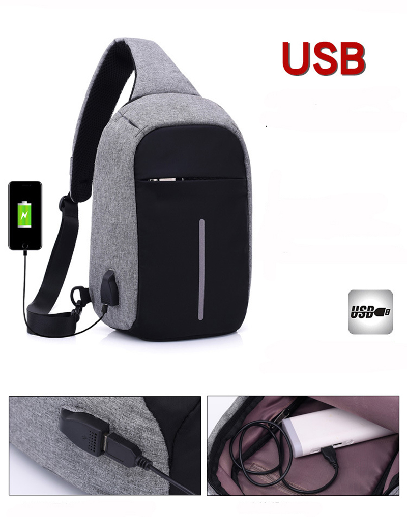 Fashion Outdoor Travel Sport Bag Polyester Crossbody Sling Shoulder Bag USB Charging Anti Theft Backpack for Men School Bag