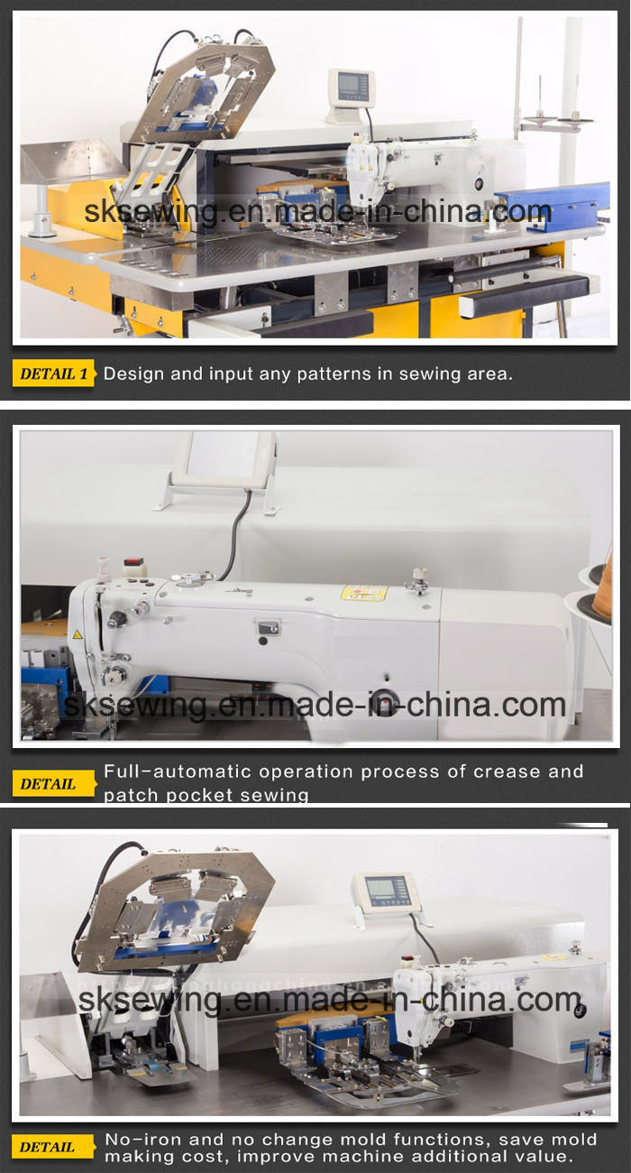Single Needle Flat Bed Automatic Pocket Sewing Machine for Shirt Jeans