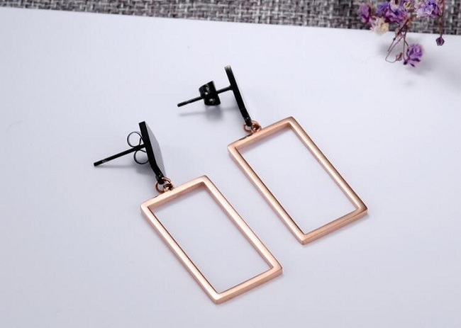 New Trendy Stainless Steel Long Earrings Big Simple Square Rose Gold Color Earrings Women Accessories Jewelry Gifts