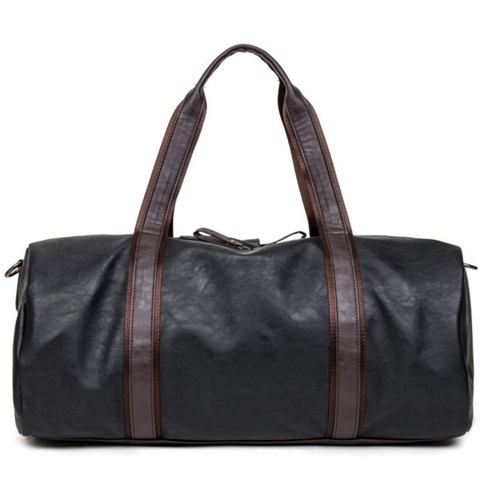 Vintage PU Leather Travel Sport Duffle Bag, Waterproof Man Duffel Bag Fitness Gym Bag with Detachable Shoulder Strap