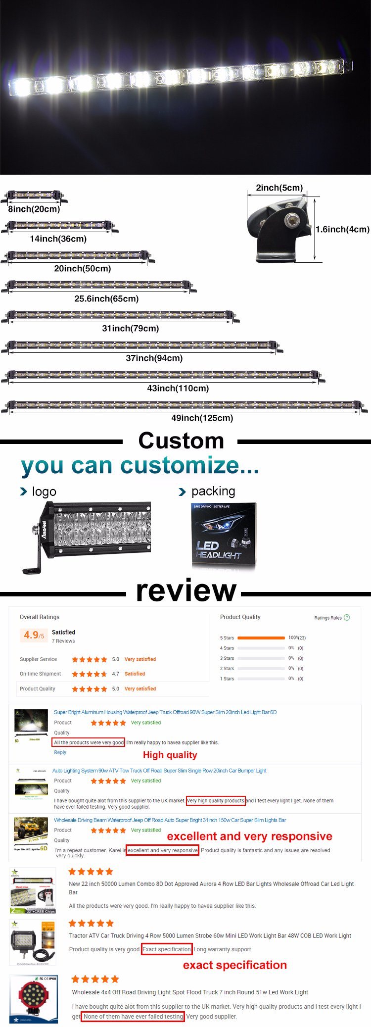 20inch 60W 90W 120W 180W 32 Inch Waterproof 4X4 Offroad Single Row Super Slim Car LED Light Bar for Jeep Car Driving