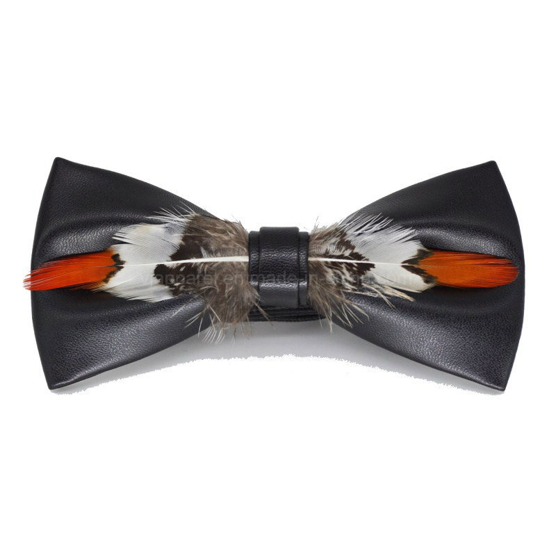 Handmade Man's Creative Pure Natural Feathers Wedding Bowtie Formal Adjustable Leather Party Necktie