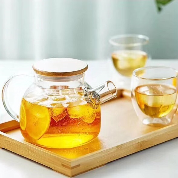 High-End Hot Selling Glass Tea Pot with Bamboo Lids