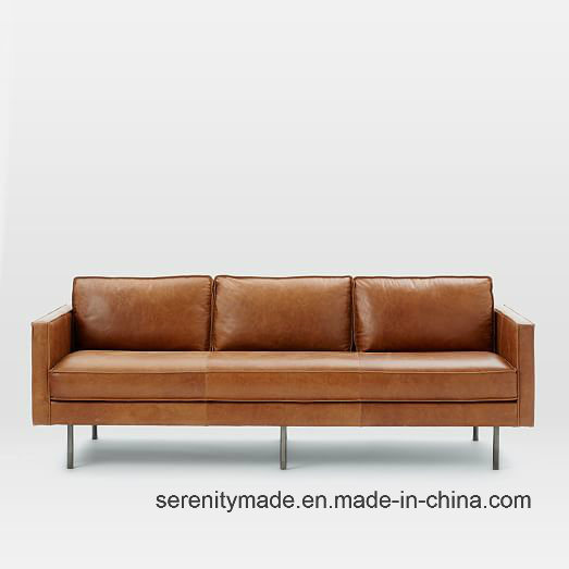 Western Style PU/Geniue Leather 3 Seat Living Room Sofa with Wooden Legs