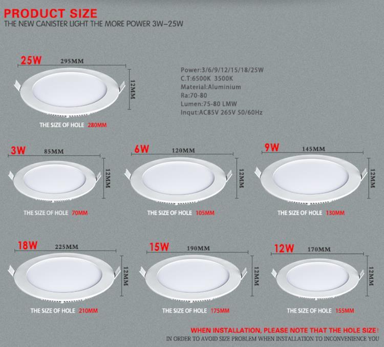6W LED Lighting Panel Round LED Downlight 2years Warranty