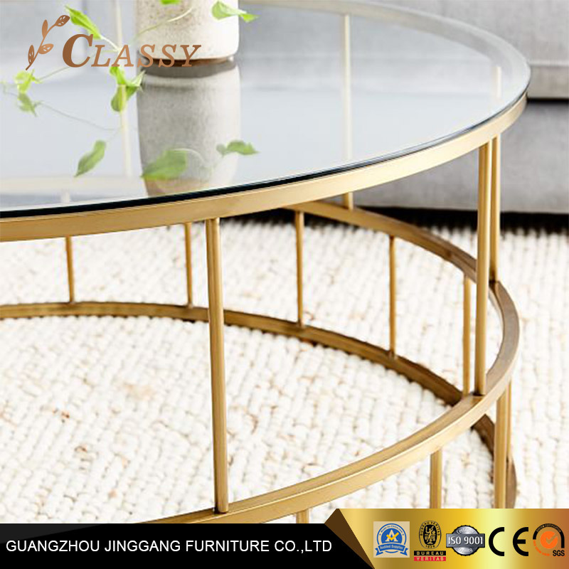 Glass Top Living Room Coffee Table Round Shape Hotel Furniture