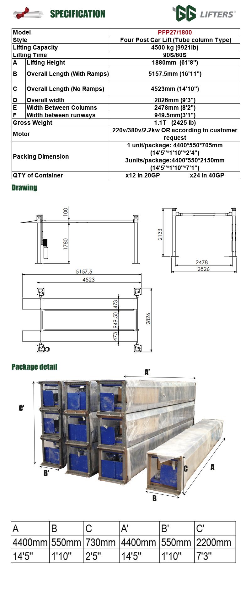 Wholesale Price Hydraulic Four Post Car Parking Equipment