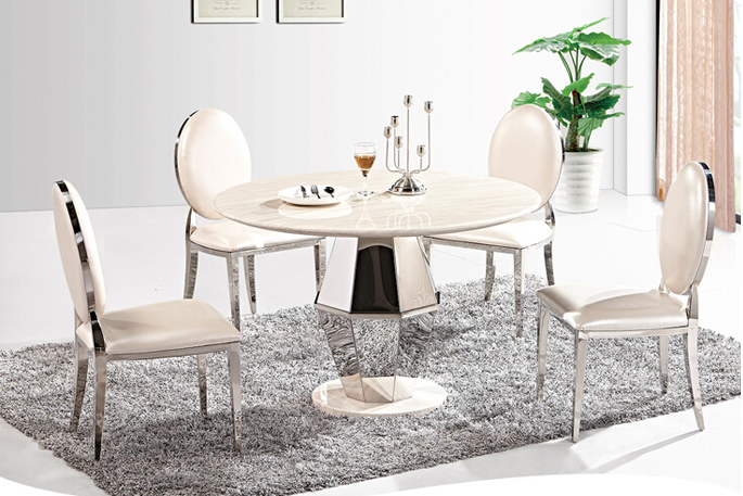 Modern Round White Marble Top Stainless Steel Dining Table with Round Leg