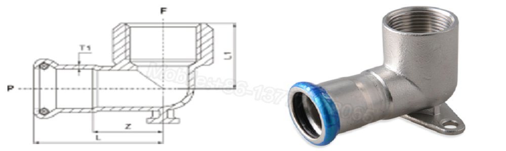 Pipe Fitting Stainless SS316 Press Fit Bend 90 Degree with Wall Plate