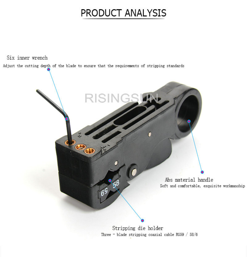 Multi Function Rg59/58/62/63/3c2V/4c/5c Coaxial Cable Wire Stripper