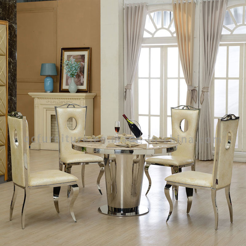 Modern Marble Dining Table Set with Stainless Steel Frame