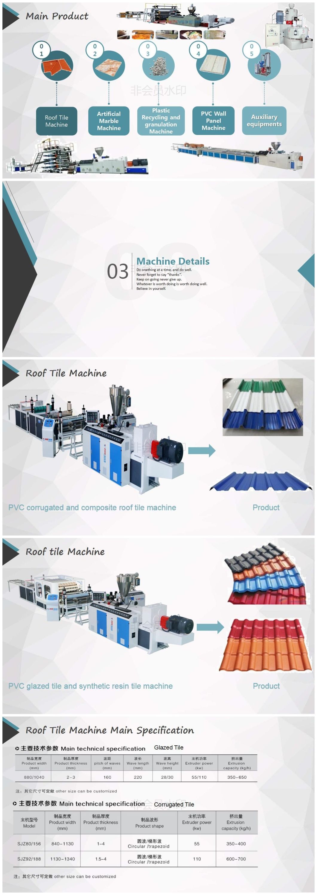 Recycled Plastic Roofing PVC Tile Extrusion Machine Line