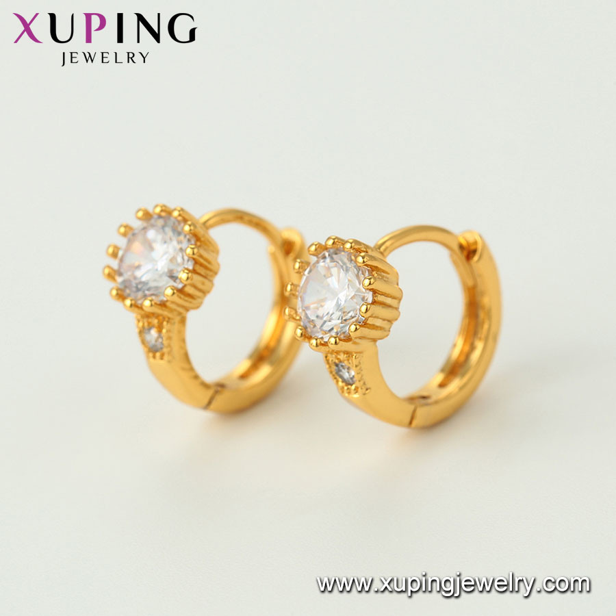 Xuping Manufacturer Charming Hoop Shaped Unique Earrings with 24K Gold Plated Setting Cubic Zircon