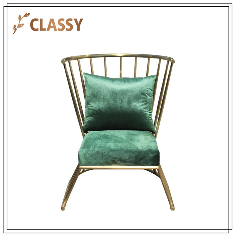 Green Flannel Golden Veins Stainless Steel Frame Dining Chair