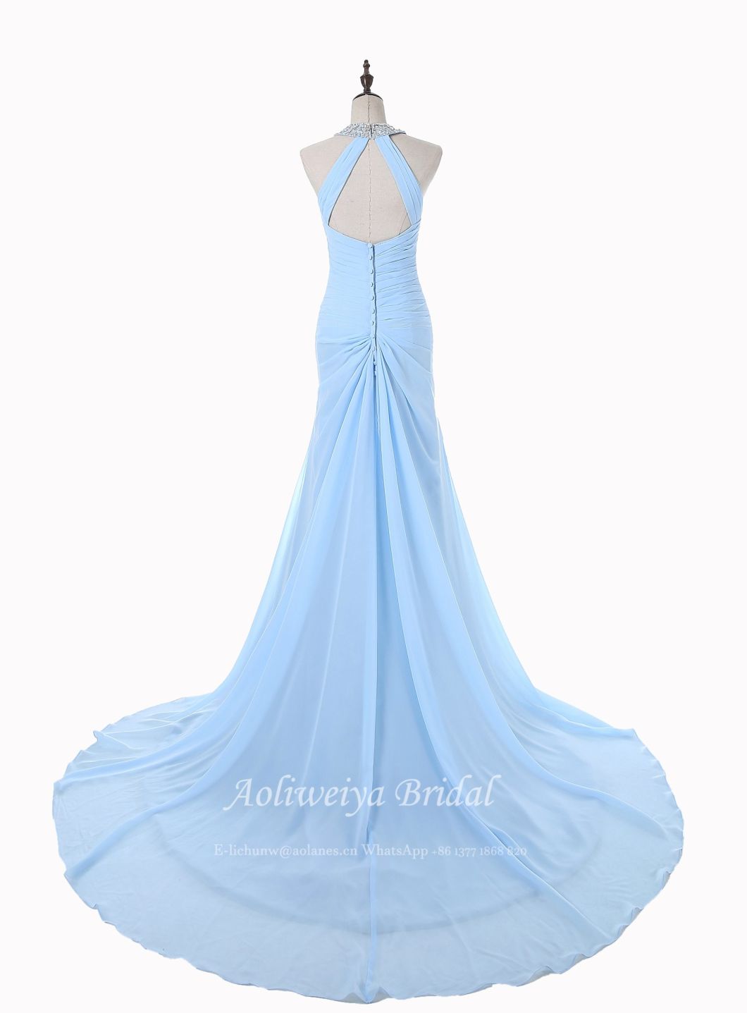 Aoliweiya Sky Blue Hatler Wedding Evening Party Dress