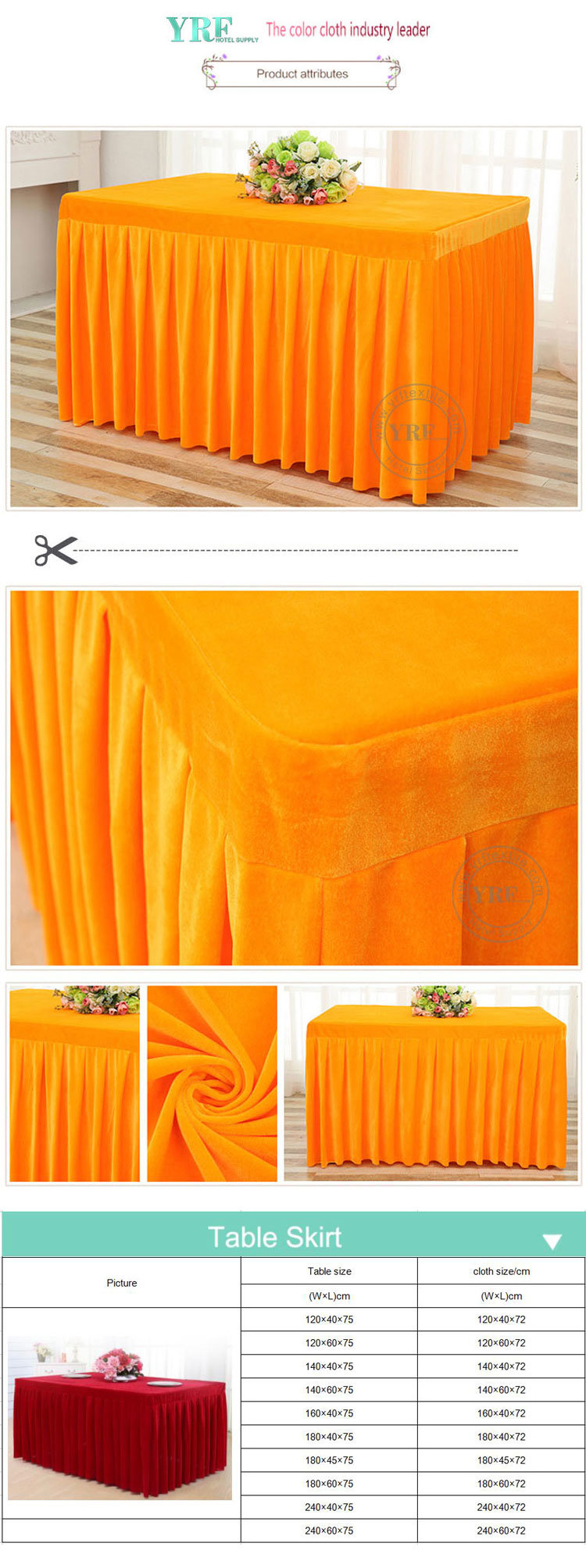 Fancy Rectangle Ruffled Velvet Table Skirt /Hotel Wedding Pleated Table Skirting