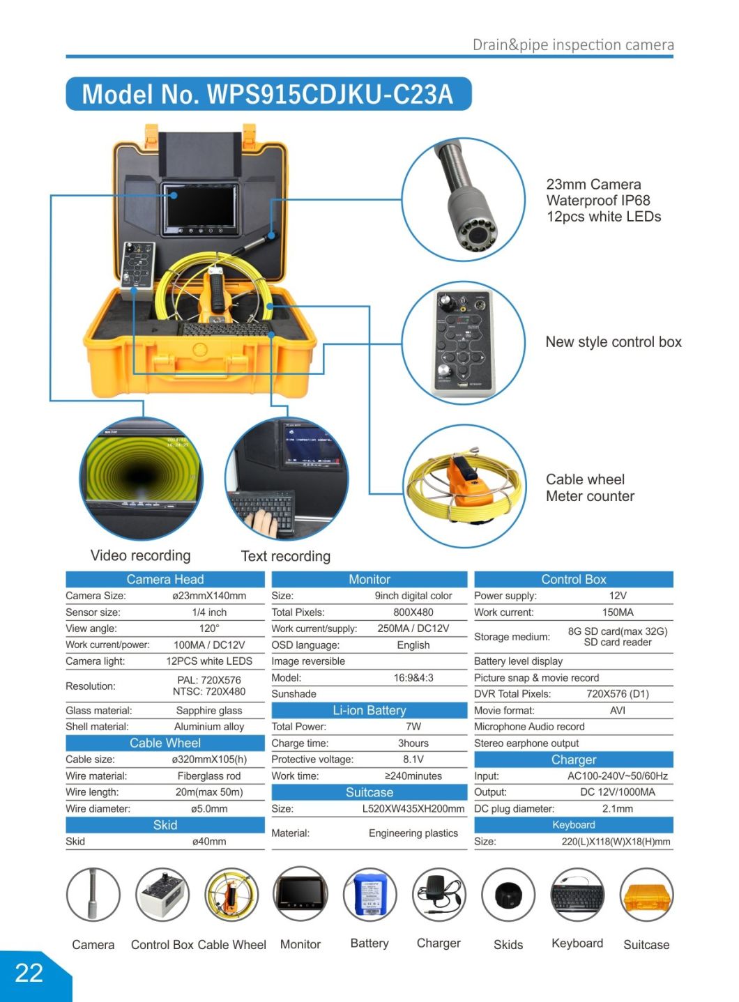 Sewer Camera Sewer Inspection Camera with Recorder Function