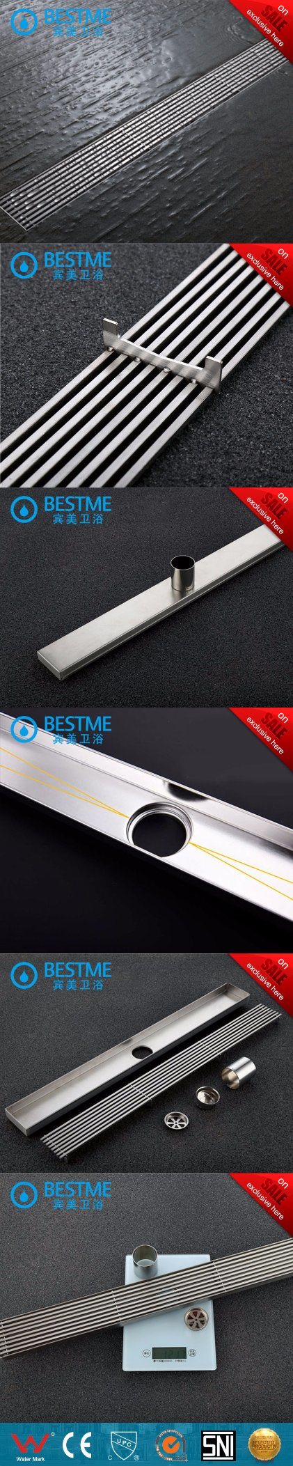 Long Bar Shape Stainless Steel Floor Drain for Hotel Project (BF-K72)