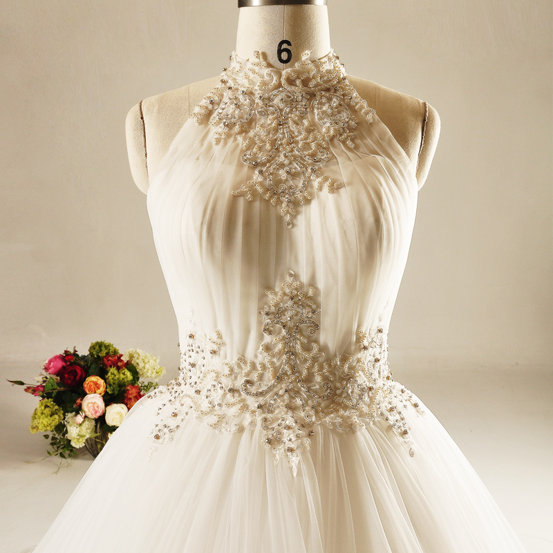 Halter Beading Tulle Ball Bridal Wedding Dress