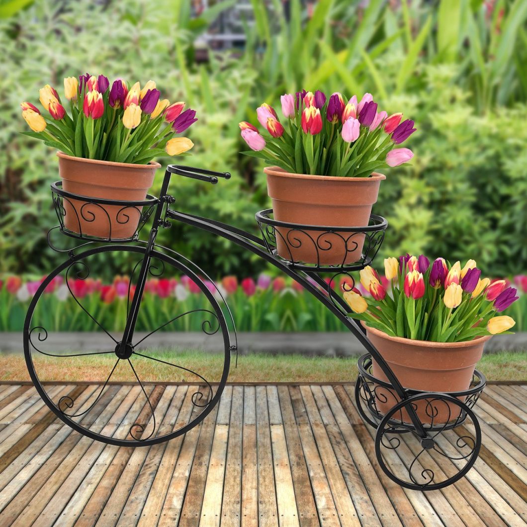 Home Decor Tricycle Plant Stand - Flower Pot Cart Holder - Ideal for Home, Garden, Patio - Great Gift for Plant Lovers, Housewarming. Esg10026