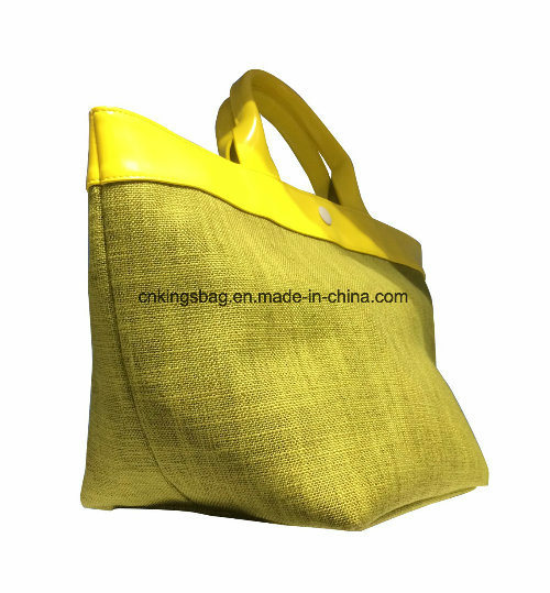 Jute Combined with Shiny PU Small Lady Tote Shopper Bag