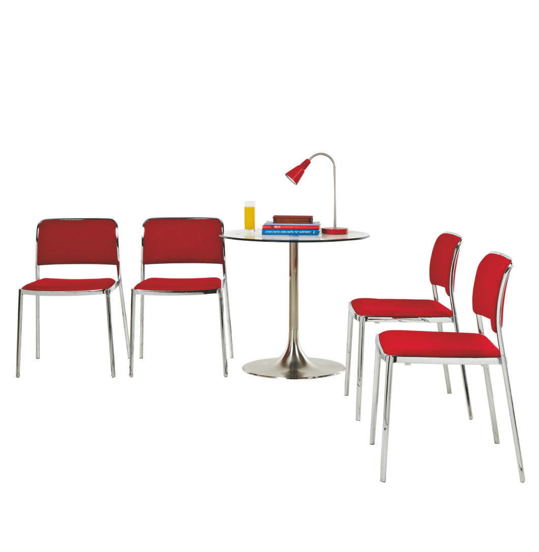 Leisure Modern Stackable Dining Chair Plastic or Fabric Upholstery Metal Chrome Base Chair