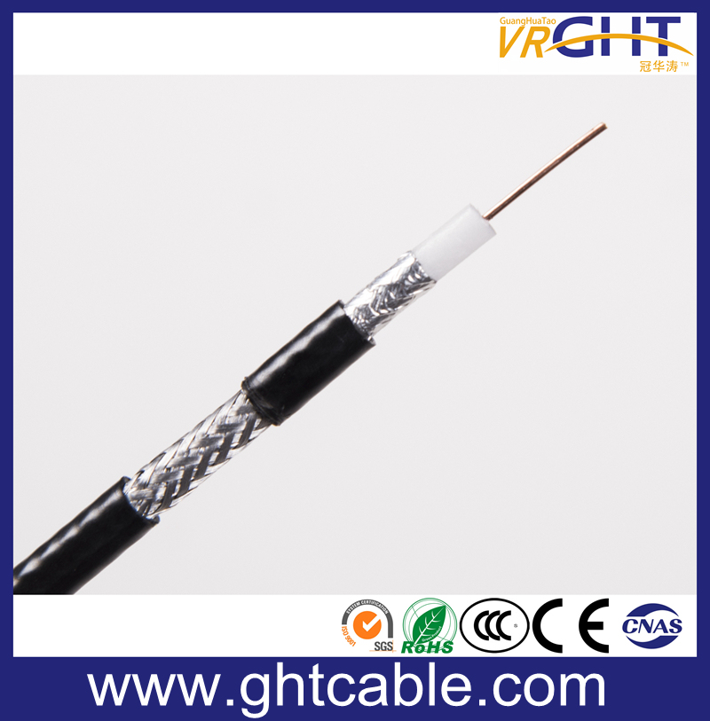 1.02mmccs, 4.8mmfpe, 112*0.12mmalmg, Od: 6.8mm Black PVC Coaxial Cable Rg59