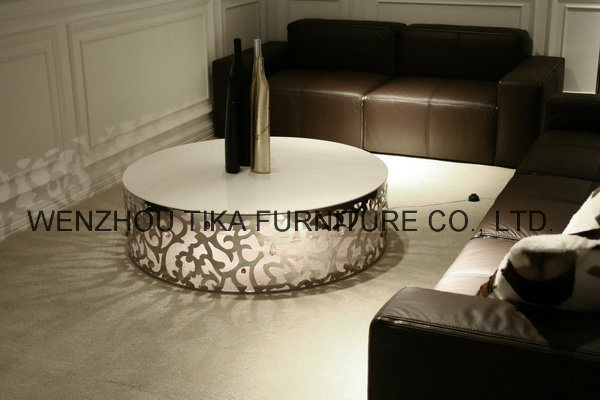 Post Modern Style Stainless Steel Wooden Round Coffee Table (LS-840)