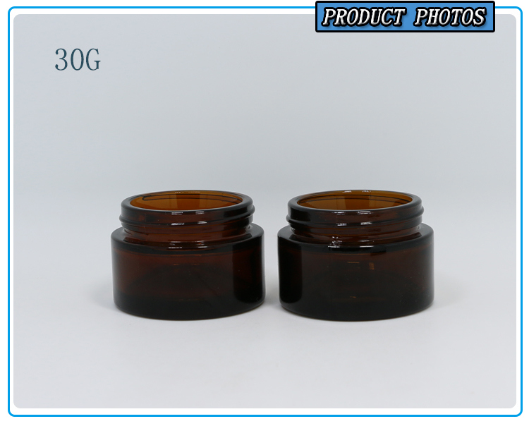 Wholesale Empty 30g Facial Cream Jars Amber Cosmetics Glass Jar with Plastic/Metal/Aluminium Lid for Skin Care