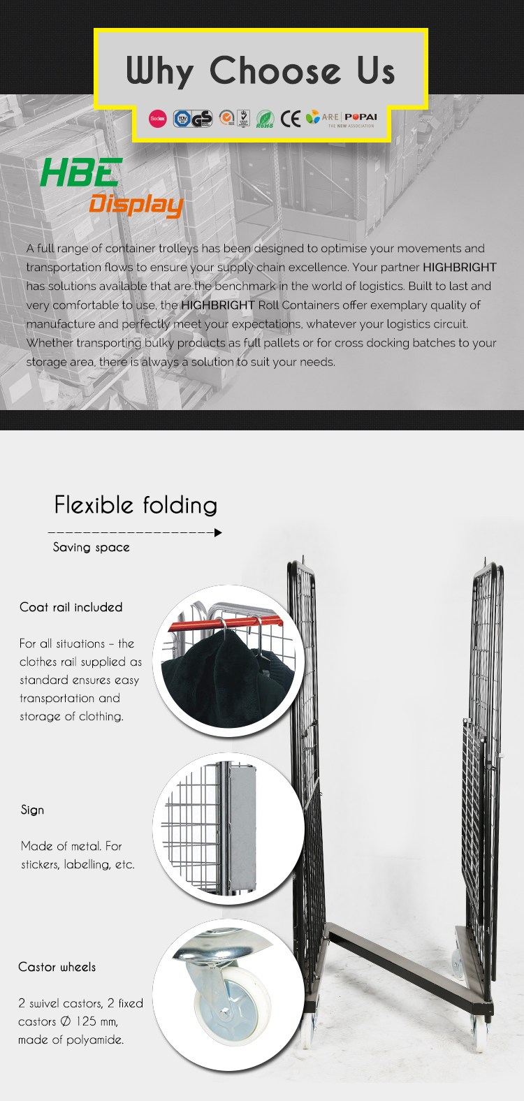 Z Frame Base 4 Sides Foldable Roll Cage Container