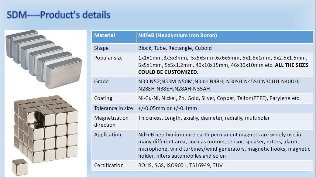 Permanent Sintered Neodymium N45 Block Magnet